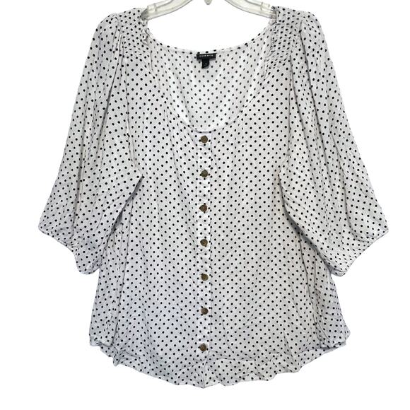 Torrid White Polka Dot Puff Sleeve Top Womens Size 4X Rayon Slub Button-Front - Picture 1 of 12